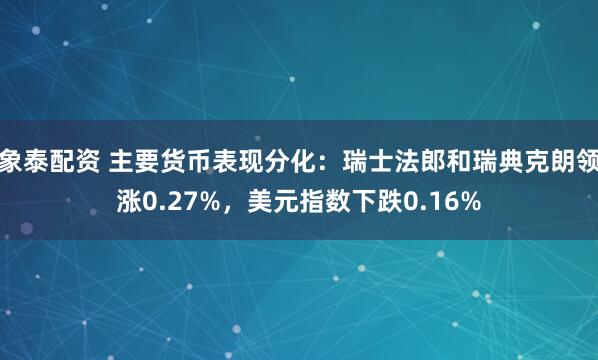 象泰配资 主要货币表现分化：瑞士法郎和瑞典克朗领涨0.27%，美元指数下跌0.16%